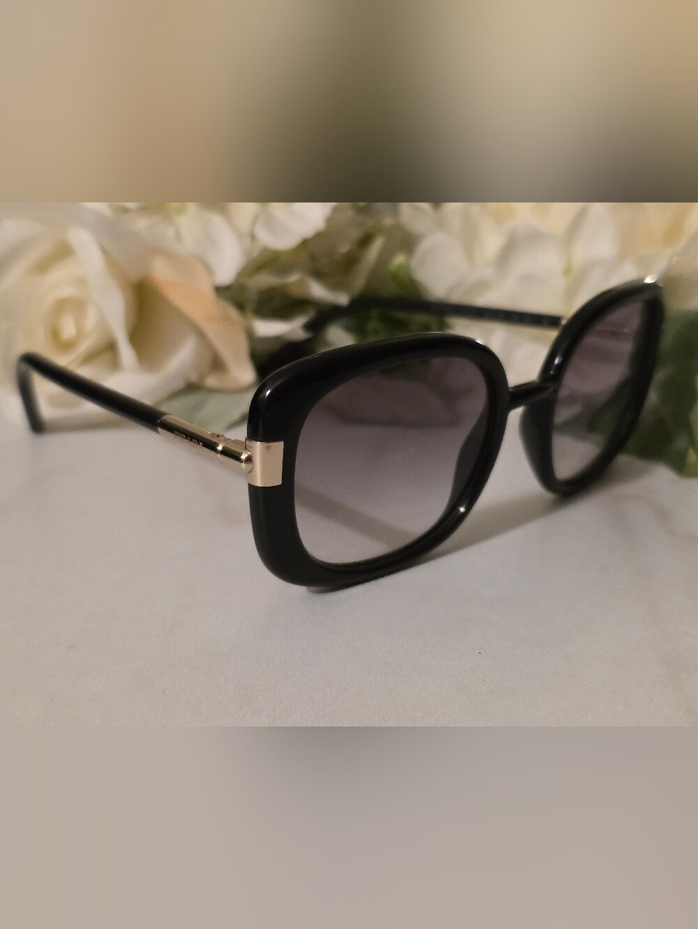 Prada Black Square Sunglasses with Gold Accents